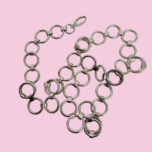 Metal Chain Belt Hoops Loops Circle O Ring Waist Silver Tone One Size Adjustable - Picture 13 of 13